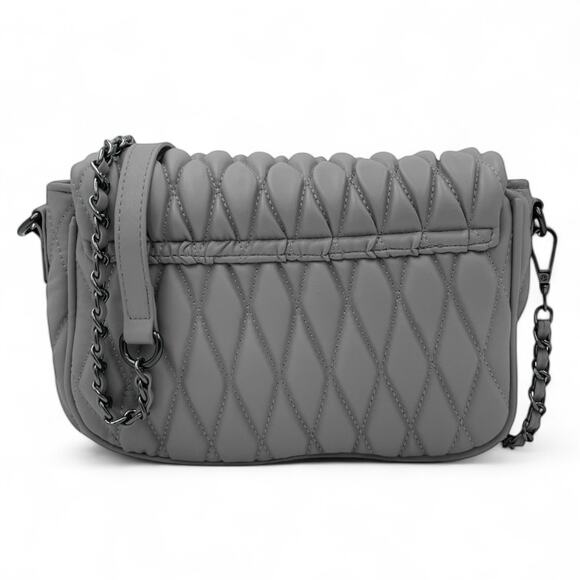 Badgley Mischka Messenger Bag Grey Quilted Chain New With Tags - Picture 4 of 9